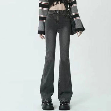 Summer Flared Jeans Women Cotton Vintage Blue Denim Pants Streetwear Elastic High Waist Slim Harajuku Trousers