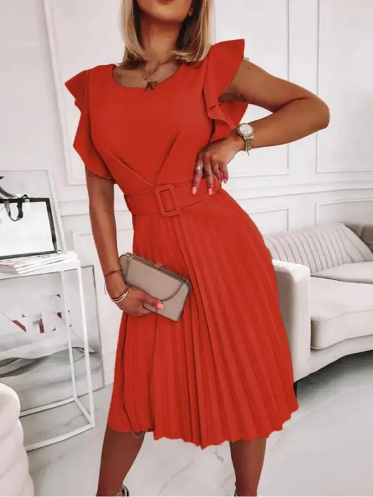 pleated dresses womens 2022 IDALL Summer Dresses,Petite Dresses 2022 Women's Summer Midi Dress Short Sleeve Heart Print Tunic Flowy Pleated Dress Elegant Dresses,Modest