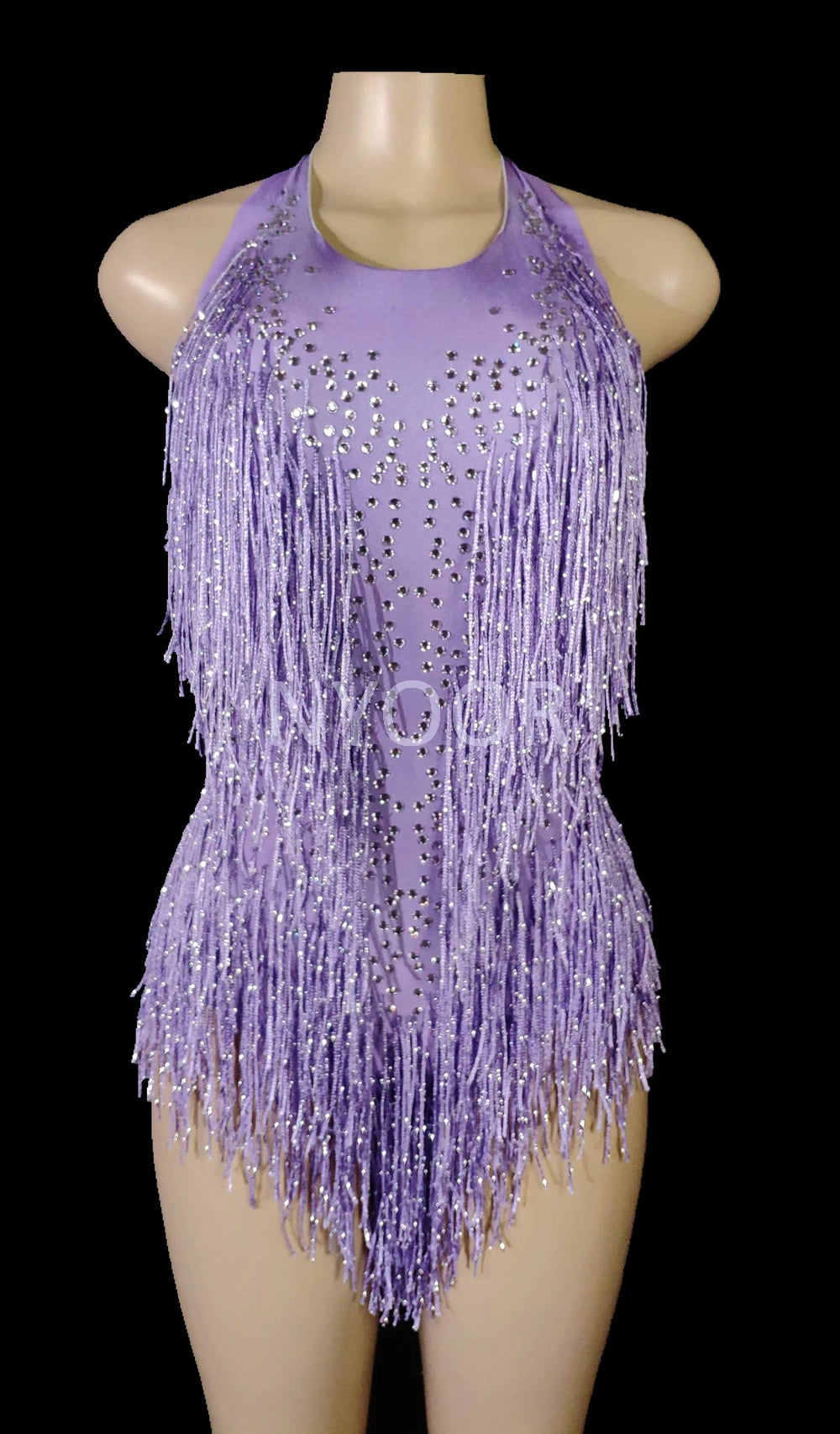 Sparkly Rhinestones Fringes Leotard Women Nightclub Party Outfit Dance Costume One-piece Stage Wear Sexy Performance Bodysuit