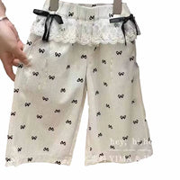 New Girls Bow Print Pants Spring Kids Wide-leg Trousers Fashion Elastic Loose Pants Autumn Children Bowknot Trousers 2-8 Years