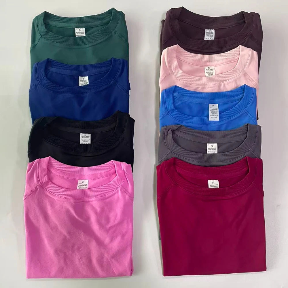 Longline Short Sleeve Top For Women Gym Crop Top Light Weight Yoga Top Shirt Stretchy Workout Clothes Running Sports Shirts