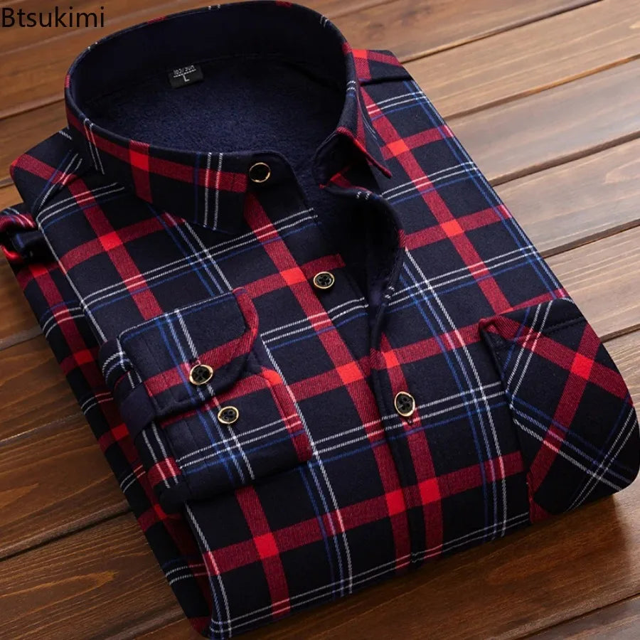 New Design Autumn Winter Warm Plaid Shirts for Men Evening Business Office High Quality Men's Winter Clothing Fashion Tops 2026