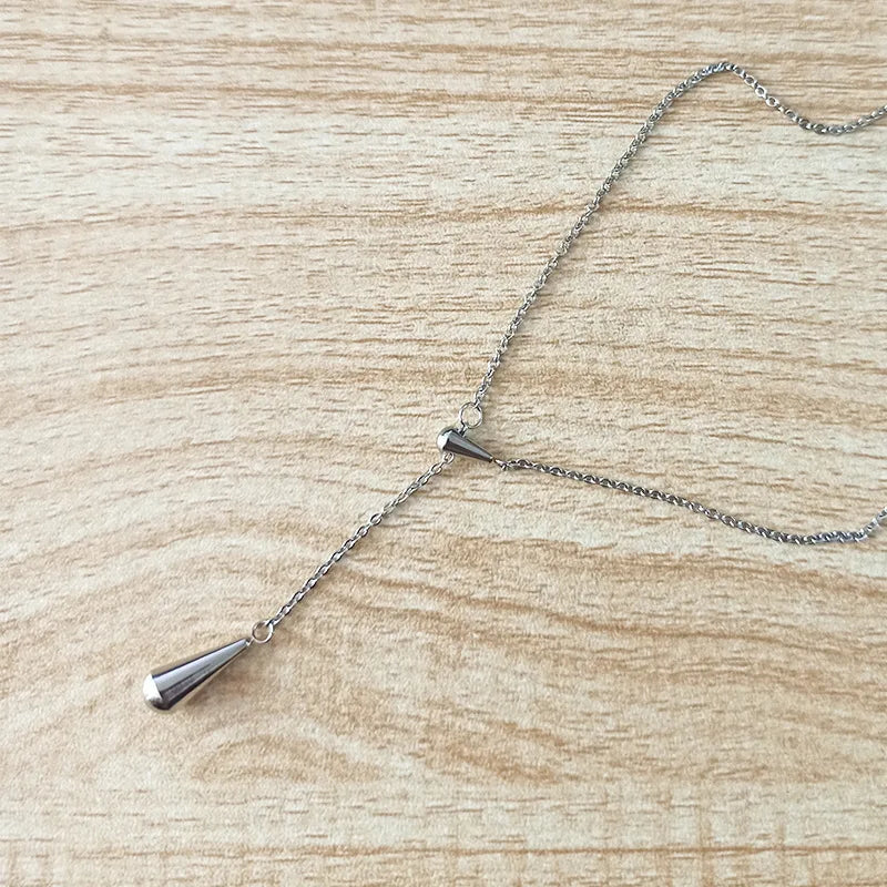 316L Stainless Steel Water Drop Charm Pendant Necklace Bohemia Party Link Chain Necklace For Women Цепочка