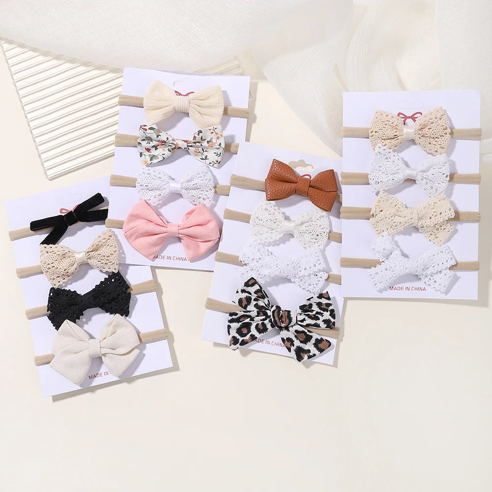 4Pcs/Set Flower Bows Headband Baby Hairband for Girl Children Elastic Hair Bands Soft Toddler Newborn Cute Hair Accessories Gift