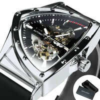 WINNER Military Triangle Skeleton Automatic Watch for Men Gold Sports Mechanical Watches Luxury Stainless Steel Strap Luminous