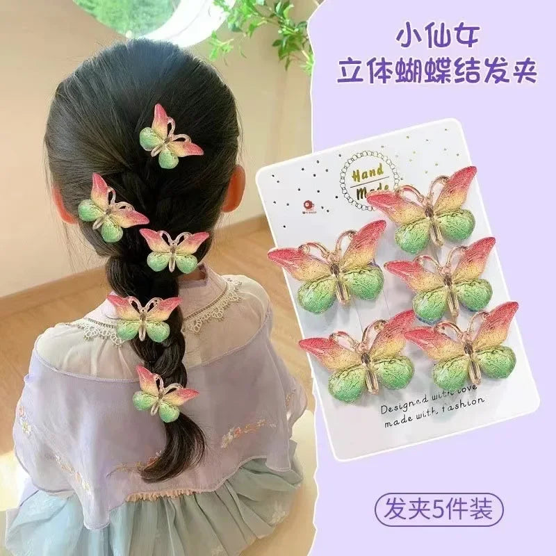 5pcs/set Butterfly Hair Clips Sweet Women Gradient Small Hairpins Mini Baby Girls Cute Colors Barrette Headwear Hair Accessories