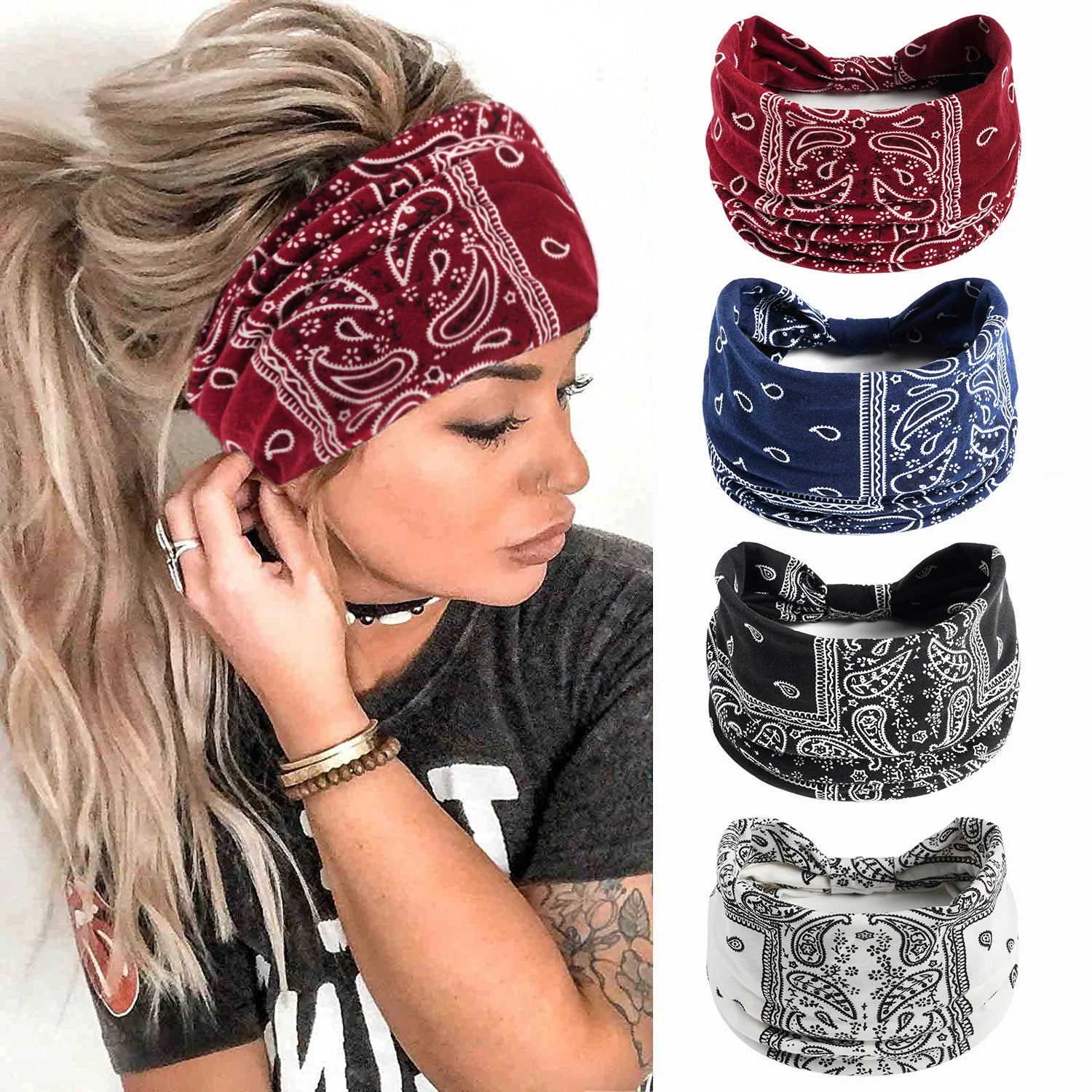 Bohemian Turban Cotton Fashion Turban Hairband Sweat-absorbing Stretchy Outdoor Sports Turban Hair Accessories Teenage Girls