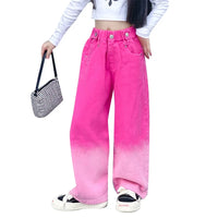 Jeans for Girls Candy Color Fashion Gradient Wide Leg Pants Children's Clothes Spring Autumn Teenager Cotton Streetwear Trousers