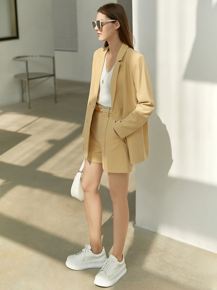 Amii Minimalism Spring Office Lady Blazer Women Jacket Lace V-neck Tank Tops High Waist Pants Separately Female Blazers 12060909