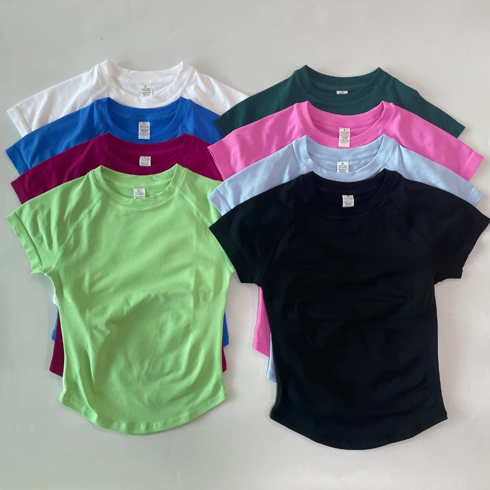 Longline Short Sleeve Top For Women Gym Crop Top Light Weight Yoga Top Shirt Stretchy Workout Clothes Running Sports Shirts
