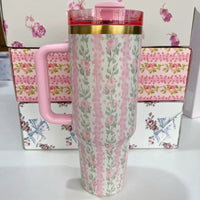 Stainless Steel Vacuum Insulated Car Cup with Dual Straw Lid, Thermal Icy Travel Handle 40oz New