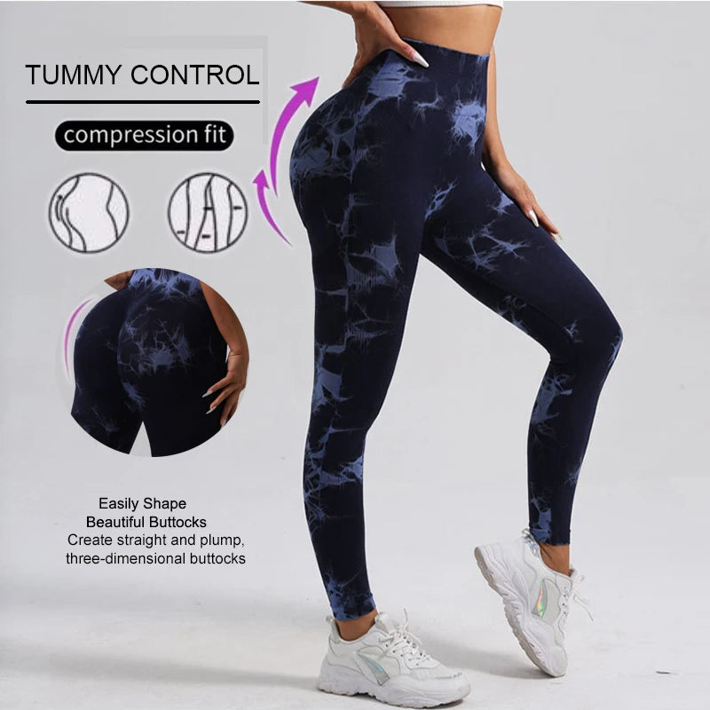WAREBALL New Fashion Tie Dye Yoga Pants Gym Leggings Women Seamless High Waist Push Up Sport Tights Fitness Workout Leggins
