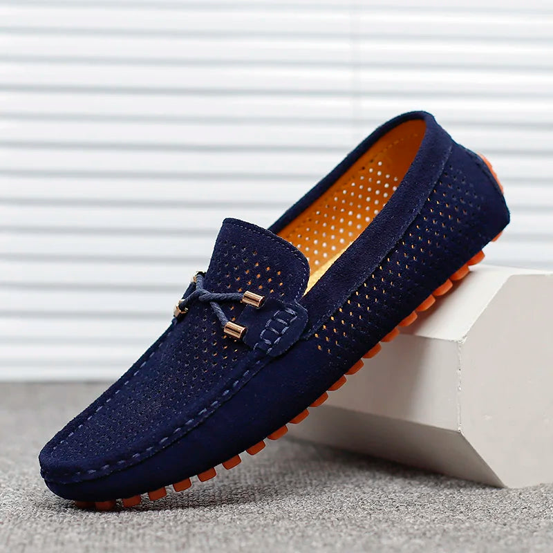 YRZL Men Loafers Casual Slip on Shoes Soft Hollow Leather Lightweight Loafers Man Breathable Comfortable Driving Shoes for Men