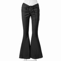 Y2K Low Waist Flare Pants Women Drawstring Ruched Long Trousers Elastic Casual Streetwear Fashion Bandage Bottoms Sexy Trousers