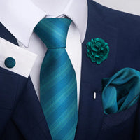 Brand Fashion Luxurious Green Floral Necktie Pocket Square Cufflinks Brooch Set Man Suit Accessories Birthday Present
