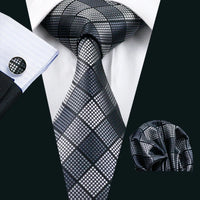 Barry.Wang Plaid Silk Men Tie Hanky Cufflinks Set Checked Jacquard Necktie for Male Formal Casual Wedding Business Party Events