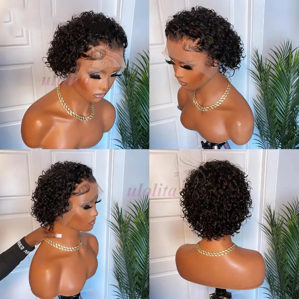 Pixie Curls 100% Human Hair 13x4 Lace Frontal Wigs Pixie Cut Short Bob Human Hair Wig Transparent Lace Front Human Hair Wig