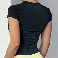HISTELLO Sport Short Sleeve Top Women Gym Yoga Top Workout Clothes Sports T Shirt Fitness Activewear Running Tight Tops