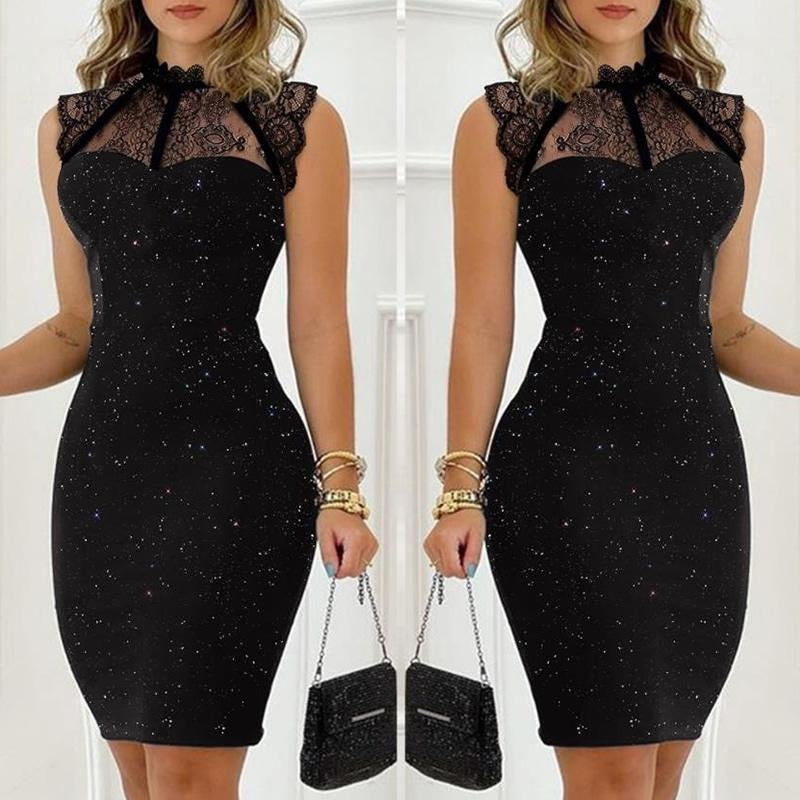 Summer Elegant Women Luxury Sexy Black Lace Dresses Sleeveless Formal Occasion Chic Mini Party Prom Short Bodycon Dress Clothes