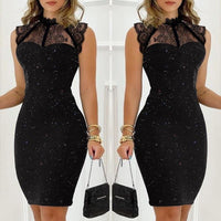 Summer Elegant Women Luxury Sexy Black Lace Dresses Sleeveless Formal Occasion Chic Mini Party Prom Short Bodycon Dress Clothes