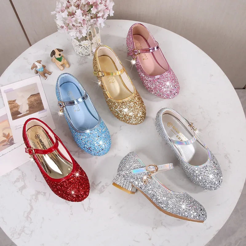 Zhongda Girls' Fashion Show Crystal Shoe New Versatile Mary Jane Fashion Sequins Walk Princess Shoe School Shoes for Kid Girls