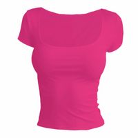 Short Sleeve T-shirt for Women Summer 2026 Solid Color Elastic Square-cut Collar slim fit Tops Sexy Y2k Street Wear Tee Fashion