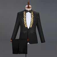 2025 Men's Stage Costume Suit Sets 2PCS Fashion Luxury One Button Sequin Embroidery Suit Jacket+Pants Male Singer Host Clothes