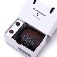 High Quality 7.5 cm Stripe Blue Tie Pocket Square Cufflinks Set For Men Gift Box Wedding Gravatas Fit Workplace