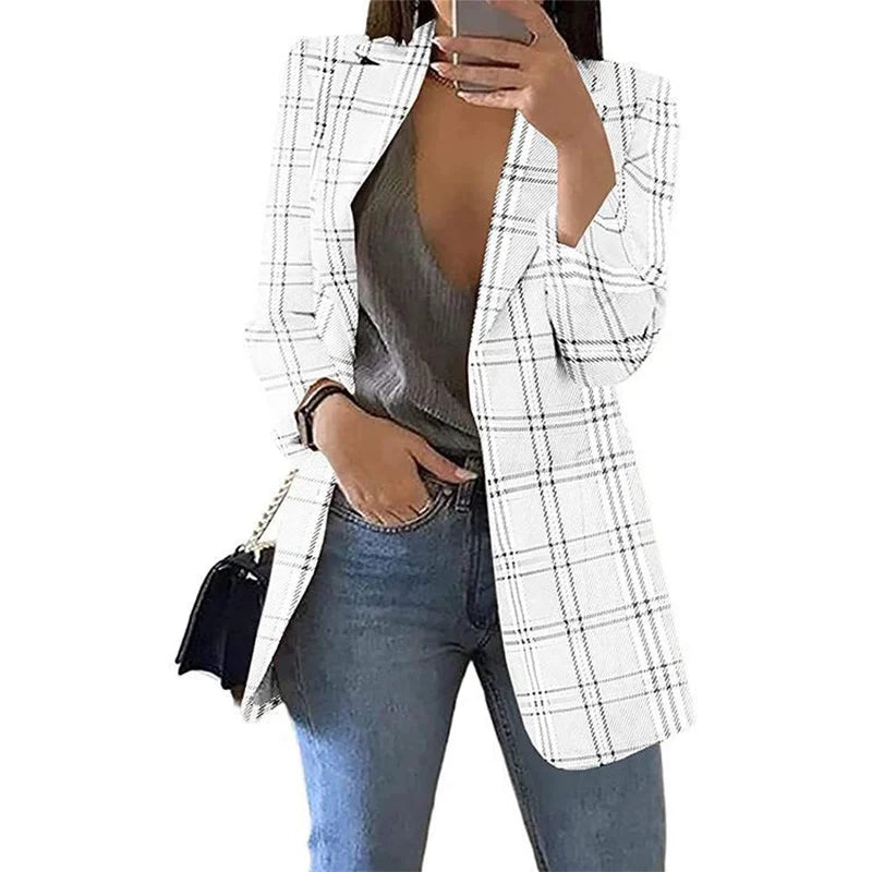 2023 Autumn/Winter Fashion Women's Cardigan Collar Plaid Slim Fit Suit Coat