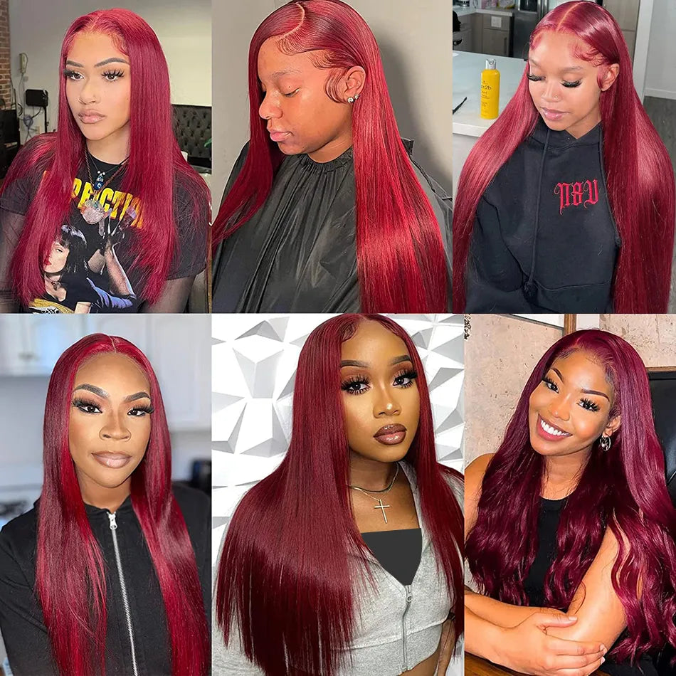 Wiggogo Red Lace Front Human Hair Wigs 99J Burgundy 13X4 13X6 Hd Lace Frontal Wig Straight Lace Front Wigs Colored Hd Lace Wigs