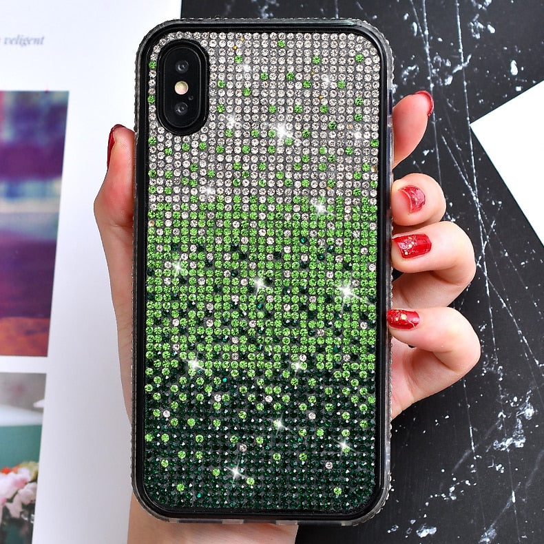 Flash diamond three-color gradient Phone Case For iPhone 14 13 12 mini 11 Pro Max 8 7 Plus XR XS X Wear-Resistant Glitter