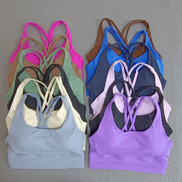 Yoga sports bra Solid color women's Bras Soft cross back sports bra fitness exercise tight fitting training  jogging sports bras