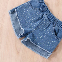 2022-12-29 Lioraitiin 0-6Years Toddler Girl Summer Clothes 2Pcs Outfits Dot Print Heart Denim Camisole Ripped Jeans Shorts