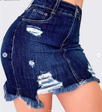 Sexy Women Fashion Denim Skirt Ripped Hip Distressed High Waist Button Denim Pencil Skirts