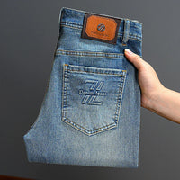 Men's jeans 2025 new spring and summer light luxury men's clothing high-end trendy brand printed versatile slim fit pants