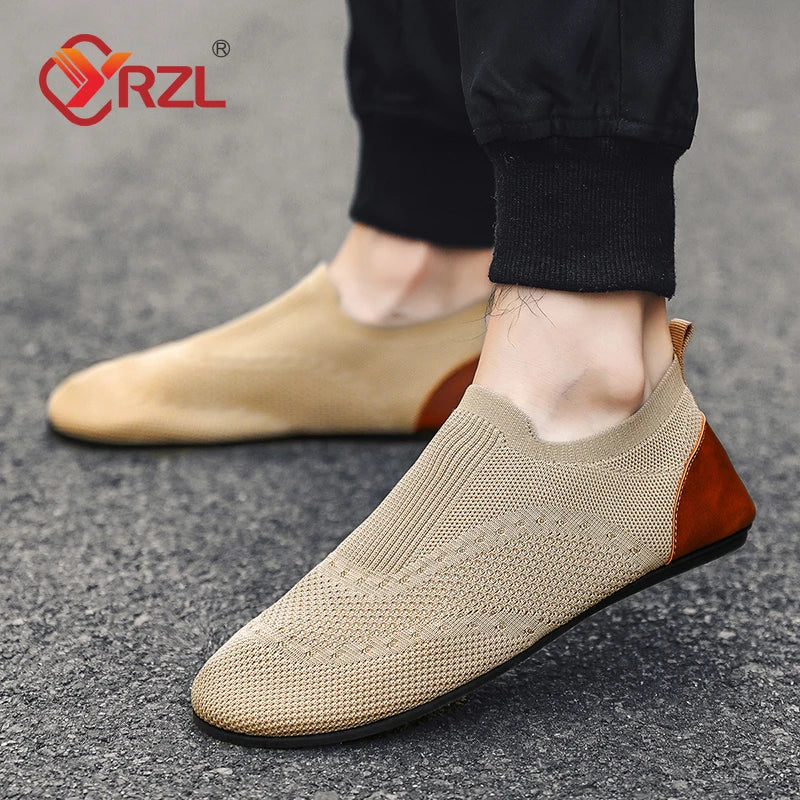 YRZL 2024 Knitted and Leisure Men Shoes Light Loafers Men's Shoes Flats Bottom Driving Walking Male Shoe Slip on Lazy Man Shoes