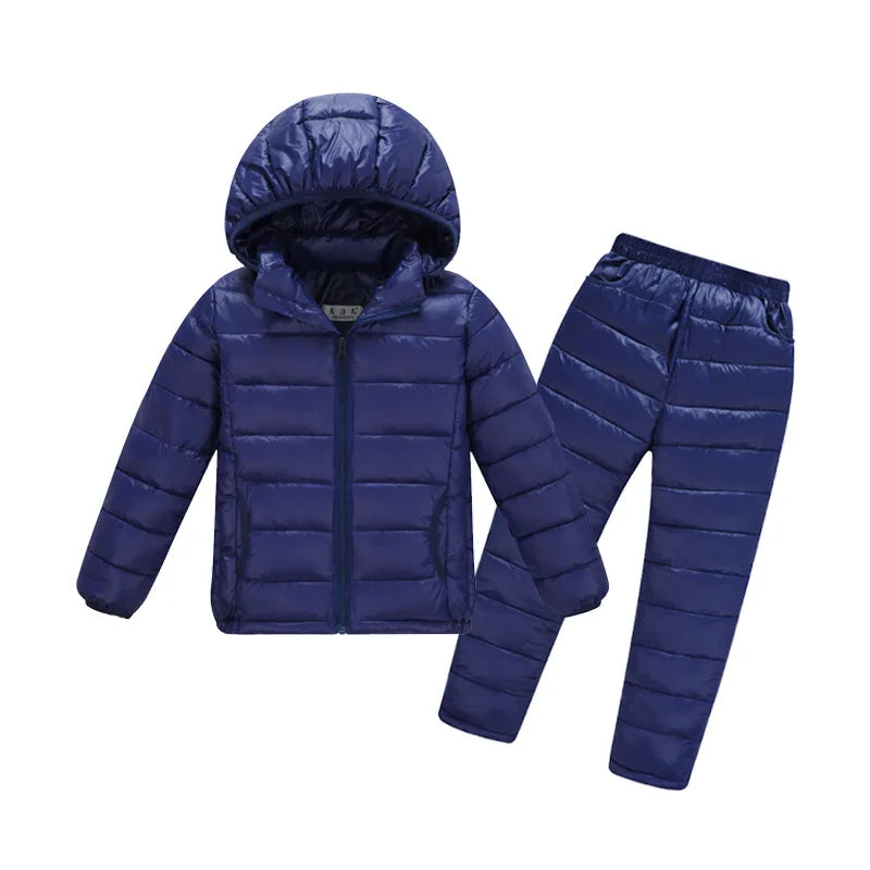 Winter Children Clothing Sets Baby Boy Warm Hooded Down Jackets Pants Clothing Sets Girls Boys Snowsuit Coats Ski Suit 2-12Y