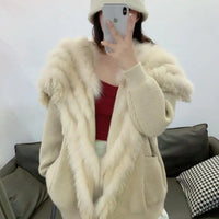 Autumn Winter New Fur Coat for women real Fox fur Knitted Sweater Cardigan Loose Korean casual women mid length outerwear Y4340