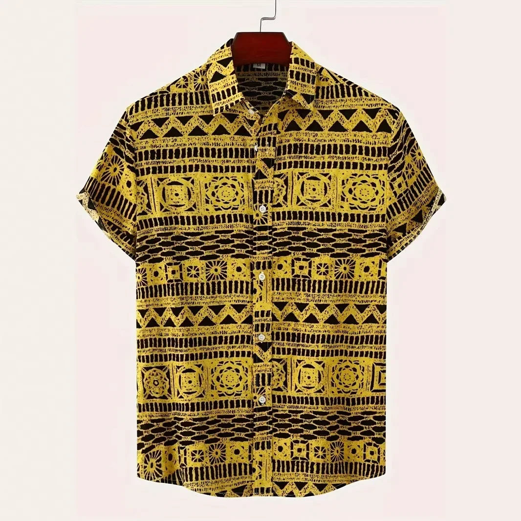 Men Clothes Summer New 3D Digital Print Casual Shirt Men Lapel Button Shirt Tops