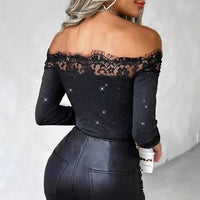 Sexy Slim Fit Long Sleeve Top Sparkling Base Layer Cross-Border New Arrival Women's T-shirt Comfortable Breathable Casual Wear