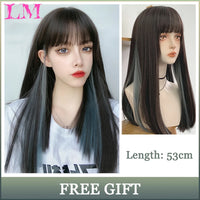 LM Synthetic Black Wig with Long Ponytail Short Straight Wig Lolita Cosplay Party Harajuku Blonde Wig With Bangs for Women
