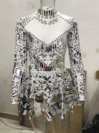 Bestselling Mirror Party Evening Dress Women Long Sleeve Stretch Mini Dress  Party Prom Women's Celebrate Dress Stage Costumes