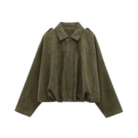 HH Women's Street Fashion Solid Loose Suede Texture Coats Causal Long Bat Sleeves Lapel Zipper Fly Winter Vintage Jackets