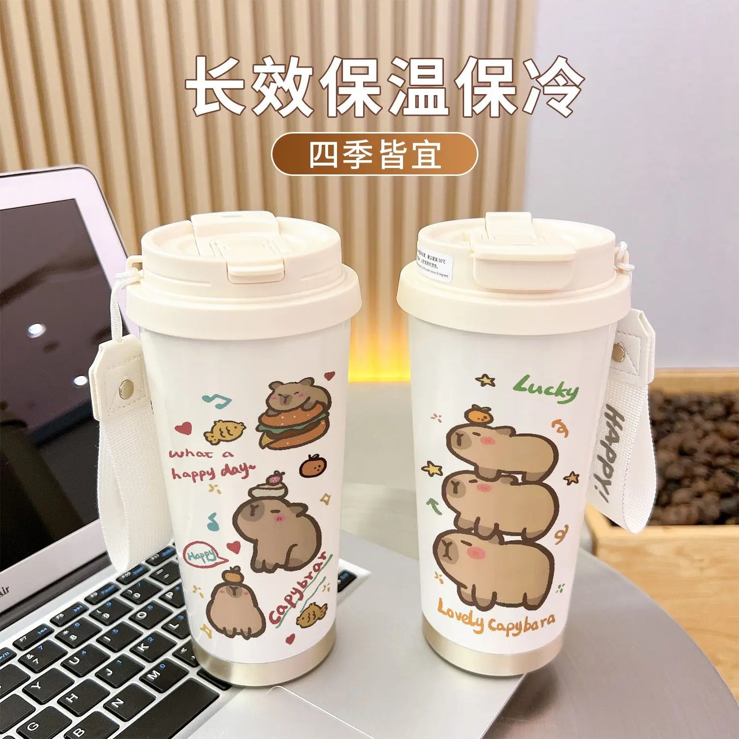 Cartoon Capybara Insulated Stainless Steel Mug High Quality Coffee Cup kapibara Portable Water Cup Vehicle-mounted Bottle