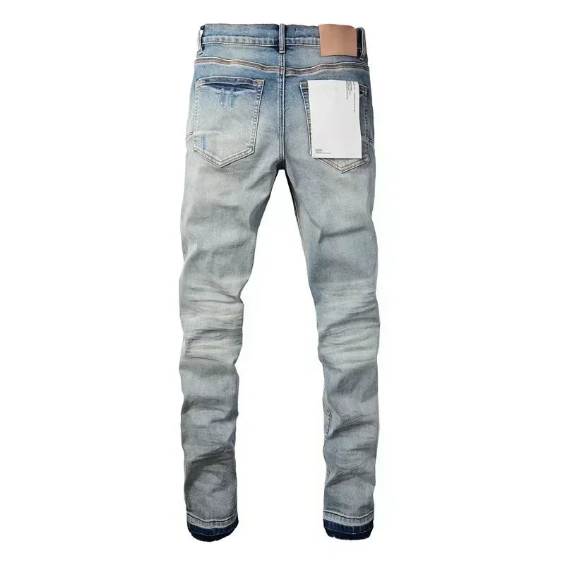 Men's Skinny Denim Jeans 2025 New Streetwear Distressed Painted Repair Low-Rise Brand Pants for Casual Style