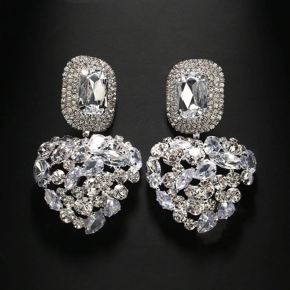 Stonefans Shiny Rhinestone Heart Dangle Earrings Luxury for Women Fashion Jewelry Square Earrings Statement 2024 Designer Y2k