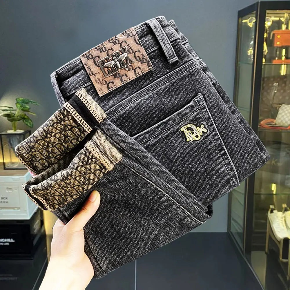 Jeans Men's Autumn/Winter High-End Trendy Brand Embroidery Micro Loose-Fit Casual Stretch Versatile Pants Men's Jeans Pants