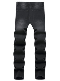 Men's Jeans Black Denim Pants Straight Leg Comfort Mid Waist White Embroidery Casual Streetwear Spring Slim Fit Trousers