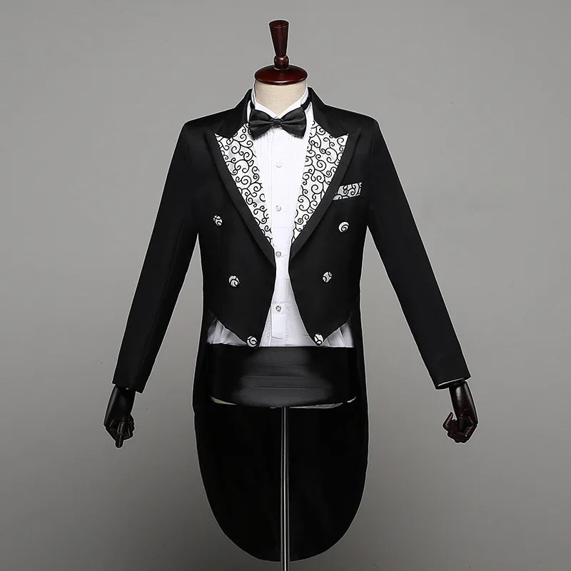 2025 Two Pieces Tailcoat Suit Men's Classic Lapel Tail Tuxedo Coats Pants Sets Men Wedding Groom Dress Up Stage Perform Costumes