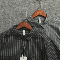 Spring Vertical Striped Brushed 100% Cotton Washed Casual Long Sleeve Shirt Men's Retro Top Versatile Soft Workwear Shirt Coats
